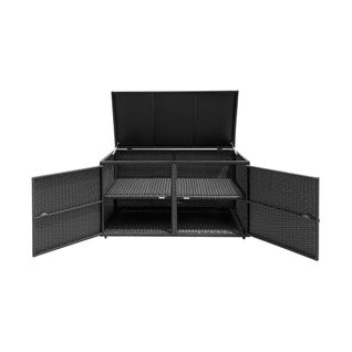 Coffre De Rangement Jardin 335l Rotin Pe Cadre En Acier Avec 2 Etagères 115 X 60 X 65 Cm Noir