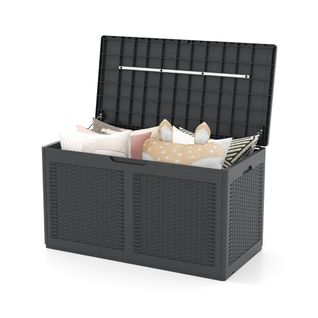 Coffre De Rangement Résine 380l Boîte De Rangement Couvercle Verrouillable 111x56x61cm Gris