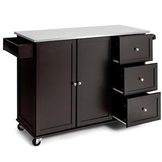 Desserte De Cuisine à Roulettes Avec Plateau Acier Inox. Îlot Chariot De Cuisine Avec 3 Tiroirs