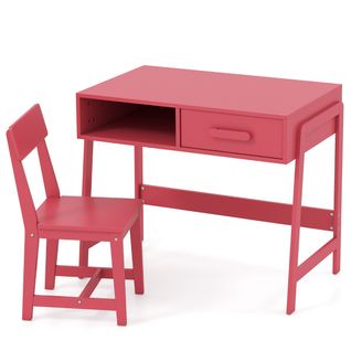 Ensemble Bureau Et Chaise Pour Enfants Ensemble Table D'étude Bois Avec Tiroir 85x48x70cm Rose
