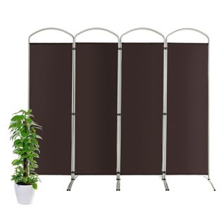Paravent De Confidentialité Pliant à 4 Panneaux Cloison De Séparation De 188 Cm Tissu Marron