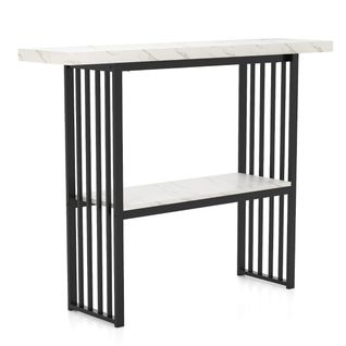 Table Console à 2 Niveaux Meuble Console Cadre En Acier Doré 120x29,5x92,5 Cm Noir+blanc