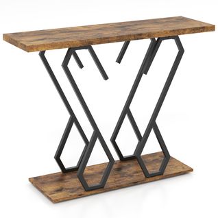Table Console Table D'entrée Repose-pieds Réglables Kits Cadre En Métal 100 X 30 X 80 Cm Café