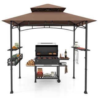 Tonnelle De Barbecue 242x153cm Avec 2 Etagères Latérales Abri Barbecue Cadre En Métal