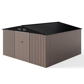 Abri De Stockage Grand Hangar à Outils Avec Toit Incliné Portes Fermables 350x350x198cm Gris