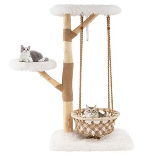 Arbre à Chat Avec Balançoire Hamac Branches En Bois Véritable Poteaux à Gratter En Jute 2 Perchoir