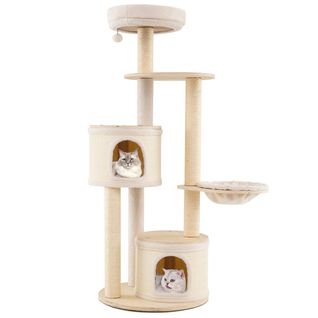 Arbre à Chat De 152cm Tour En Bois Pour Chatons Avec Griffoirs En Sisal et Tapis 2 Condos Perchoir