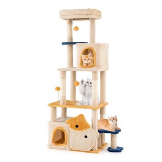 Arbre à Chat Mignon De 163cm Avec 2 Condos Perchoir En Peluche Amovible Poteaux à Griffer En Sisal