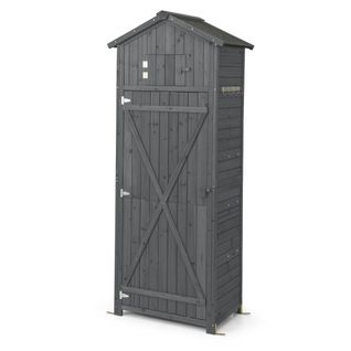 Abri à Outils Cabane à Outils Bois Imperméable Avec Table Pliable 8 Crochets 75x50x180,5cm Gris