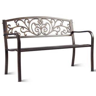 Banc De Jardin En Fer Forgé Banc Dextérieur 2-3 Places En Acier Dossier 127x60x85cm Bronze