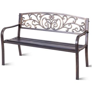 Banc De Jardin Extérieur De 127cm Banc En Métal Avec Dossier En Treillis Géométrique Accoudoirs