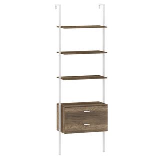 Bibliothèque Étagère à 6 Niveaux Avec 2 Tiroirs 184cm Murale Meuble De Rangement Moderne Gris