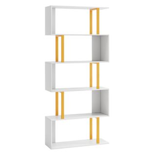Bibliothèque Géométrique à 5 Niveaux Etagère De Rangement Cadre En Métal 70 X 24 X 157 Cm Blanc