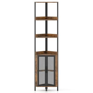 Bibliothèque D'angle Étagère Industriel à 6 Niveaux Avec 2 Portes 32 X 32 X 170 Cm Marron Rustique