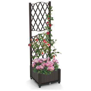 Jardinière Surélevée Avec Treillis 123cm Jardinière Sur Pied Avec Trous De Drainage Marron