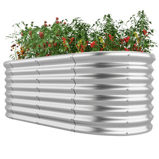 Lit De Jardin Jardinière Surélevée Ovale En Métal Avec Bords Arrondis Sécurisés 165x80x60cm Argent