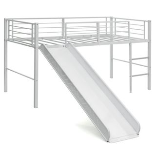 Lit Mezzanine Lit Enfant Avec Toboggan Échelle Structure En Acier 90x190cm Blanc