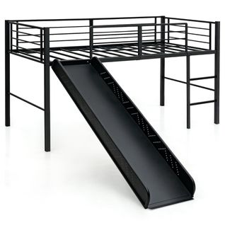 Lit Mezzanine Lit Enfant Avec Toboggan Échelle Structure En Acier 90x190cm Noir
