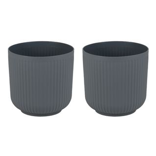 Lot De 2 Jardinières Rondes En Plastique 32cm à Rayures Avec Système De Drainage En Option Gris