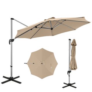 Parasol Déporté 33cm Rond En Porte-a-faux Avec Rotation à 360°inclinaison Réglable Beige