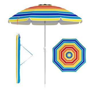 Parasol De Plage De 198cm Avec Bouton Poussoir Inclinable Ancrage Pour Sable Sac De Transport