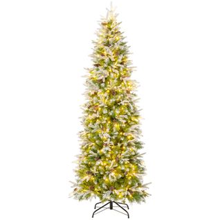 Sapin De Noël Artificiel De 220cm Arbre De Noël à Charnières Floqué De Neige 913 Pointes 75 Pommes