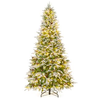 Sapin De Noël Artificiel De 225cm Arbre De Noël à Charnières Floqué De Neige 1135 Pointes 81 Pomme