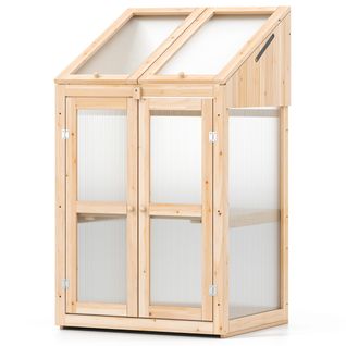 Serre Bois Mini Serre Avec Étagère Reglable Et Toit Rabattable Porte Verrouillable Naturel