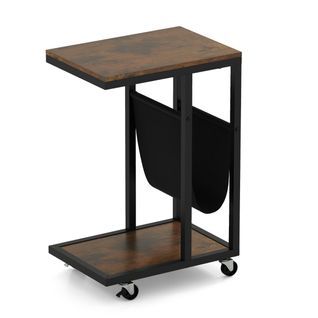 Table Basse Bout De Canapé à Roulettes Industrielle 3 Niveaux 40x28x59cm Marron