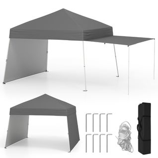 Tente Pop-up 430x280cm Avec 2 Parois Latérales 4 Cordes à Vent Abri Solaire Portable Pliable Gris