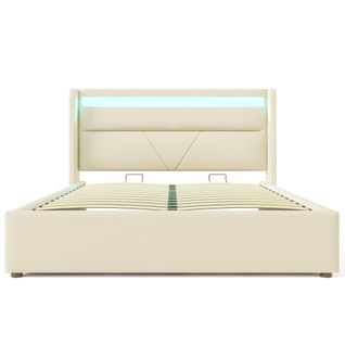 Lit Coffre Hydraulique Avec Bande Lumineuse LED,lit Double,140x200cm,blanc