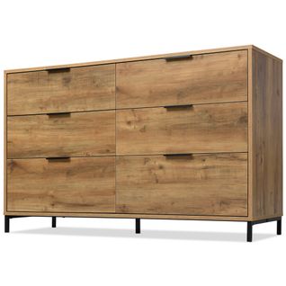 Commode, Buffet Avec 6 Tiroirs, 120 X 40 X 83 Cm En Chêne Foncé