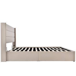 Lit Coffre Lit Capitonné Lit Double Hydraulique 140x200cm,lin, Beige