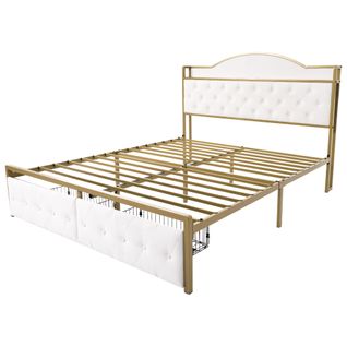 Lit Double 140 X 200 Avec Espace De Rangement, Beige Clair