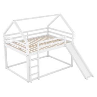 Lit Double Pour Enfants 140x200 Cm Avec Toboggan Et Échelle, Blanc