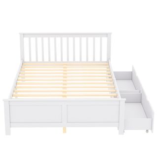 Lit En Bois, 140x200 Cm, Tiroirs De Rangement, Pin Blanc