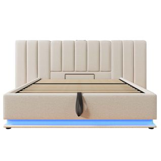 Lit Double 160x200, App Control LED+usb-c, Sommier, Lin Beige