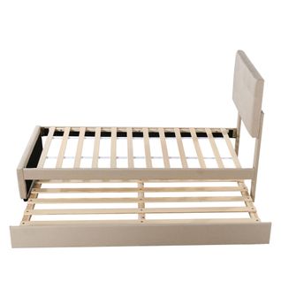 Lit Gigogne Rembourré Avec Tête Réglable, Beige, 90 X 200 Cm