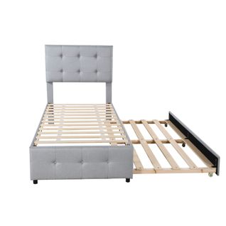 Lit Gigogne Rembourré Avec Tête Réglable, Gris, 90 X 200 Cm