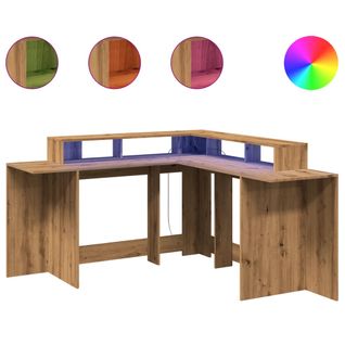 Bureau D'angle - Bureau D'ordinateur Avec Lumières LED Chêne Artisanal Bois D'ingénierie