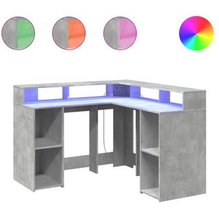Bureau D'ordinateur - Bureau D'étude Et Lumières LED Gris Béton 130x130x91cm Bois Ingénierie