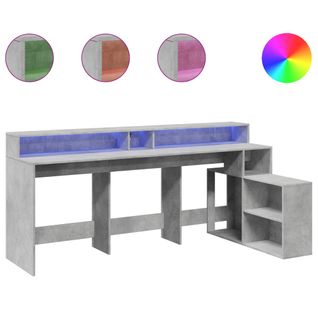 Bureau D'ordinateur - Bureau D'étude Et Lumières LED Gris Béton 200x104x91cm Bois Ingénierie