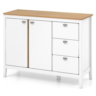 Buffet De Cuisine, Armoire De Cuisine 2 Portes Et 3 Tiroirs Coulissants 106x40x80cm Blanc Bois