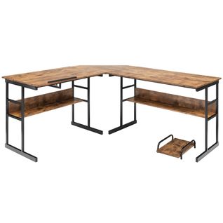 Bureau D'angle, Bureau D'ordinateur Ajustable Avec Plateau Inclinable Support Centrale Café