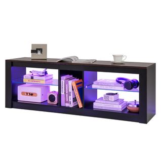 Meuble TV Banc TV Avec Eclairage LED Moderne Etagères Réglables - 140x35x47 Cm Noir Et Marron