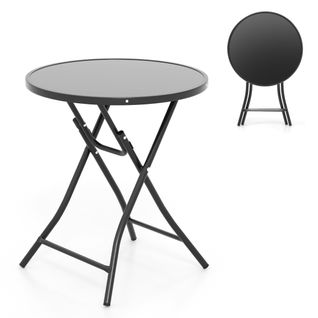 Table De Jardin Table Basse De Jardin Pliante Ronde 59 X 67 Cm Noir
