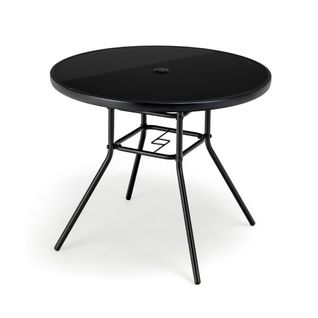 Table De Jardin Table D'appoint D’extérieur Ronde En Verre Trempé Avec Trou Pour Parasol