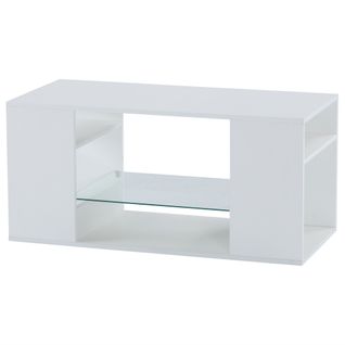 Table Basse Moderne - Avec LED Et Rangements - Blanc