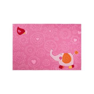 Tapis Enfant 90x160 Rectangle Fait Main En Acrylique Rose Happy Fil