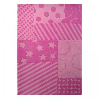 Tapis Enfant 70x140 Fait Main Rose Motif Géométrique Statripe